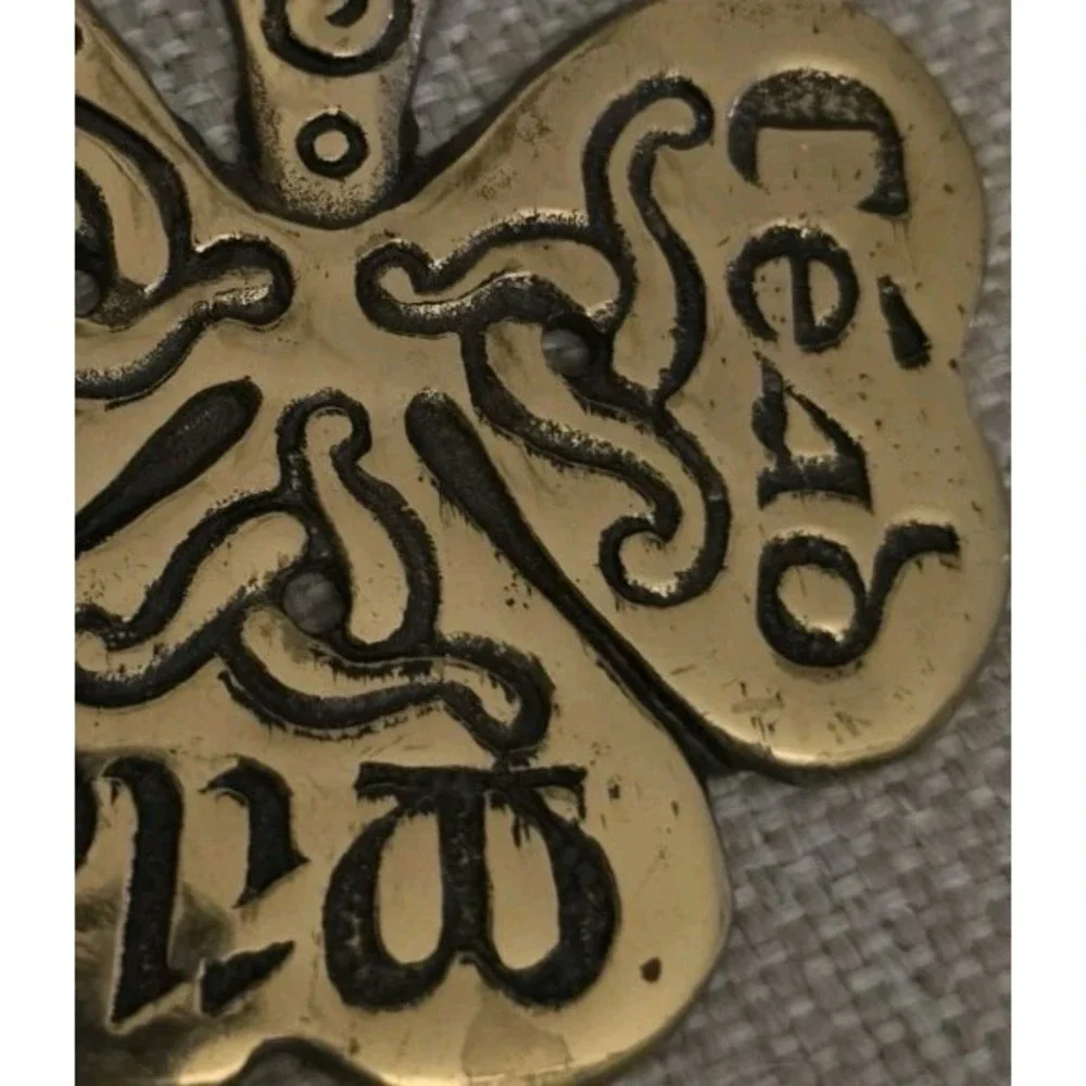 Vintage Irish Brass Shamrock Plaque Cead Mile Failte Solid Brass Ready To Hang